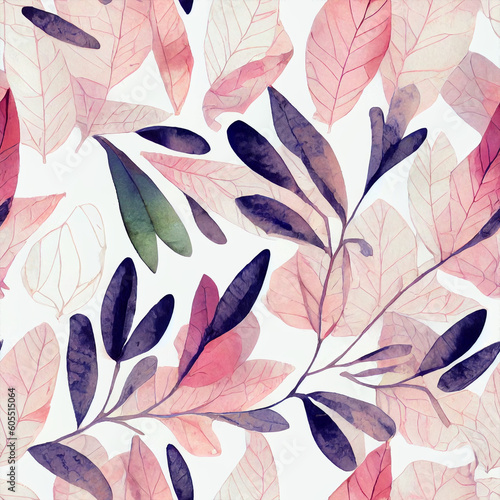 Whimsical Watercolor: A Natural Spring Pattern of Modern Decorative Leaves in a Refreshing Seamless Design © Abby