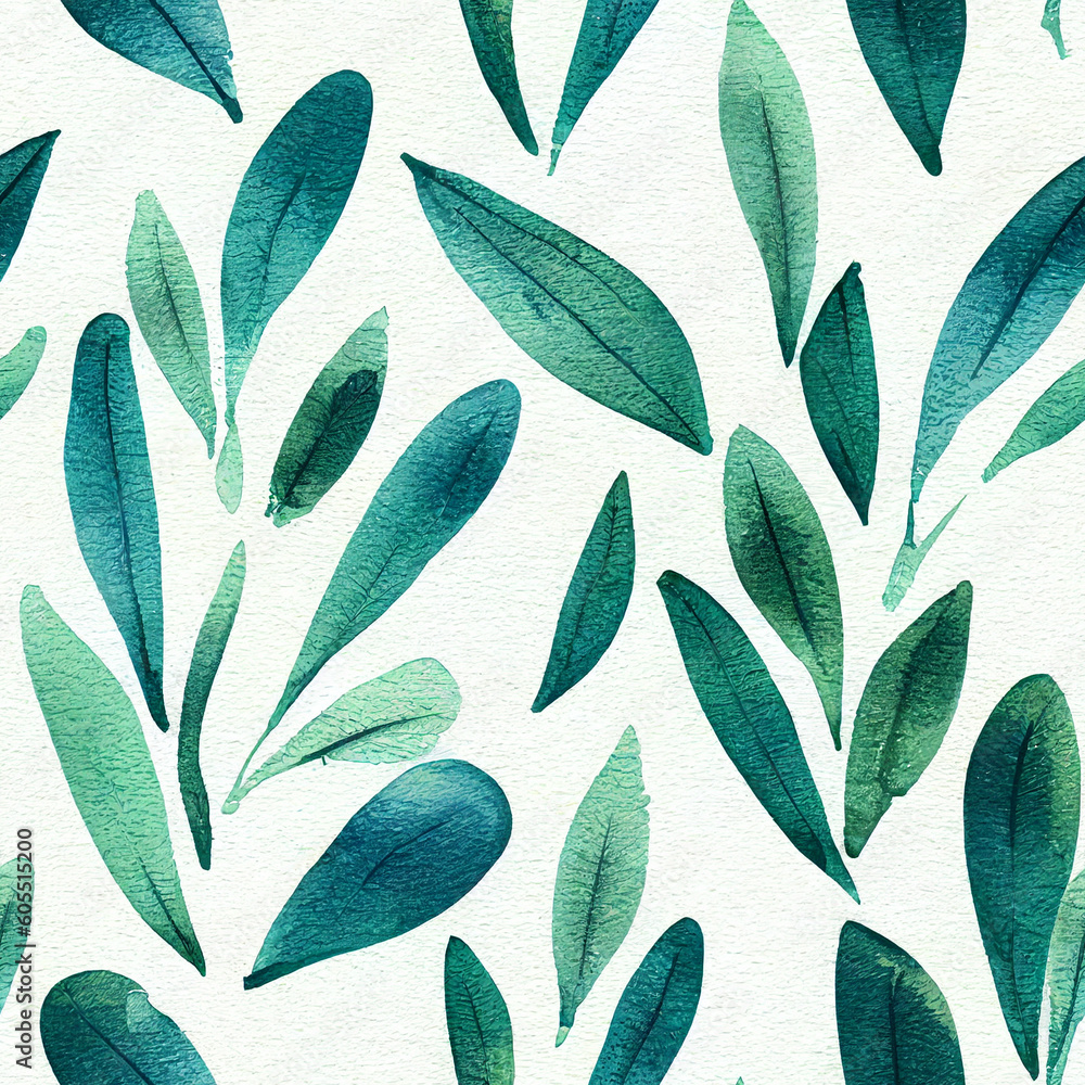 Whimsical Watercolor: A Natural Green Spring Pattern of Modern Decorative Leaves in a Refreshing Seamless Design Whimsical Watercolor: A Natural Green Spring Pattern of Modern Decorative Leaves in a Refreshing Seamless Design