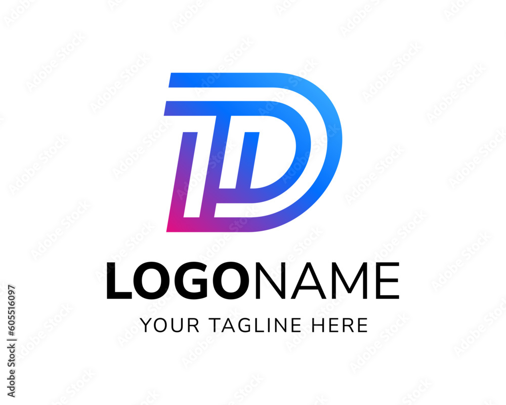 Futuristic letter DT logo with monoline style