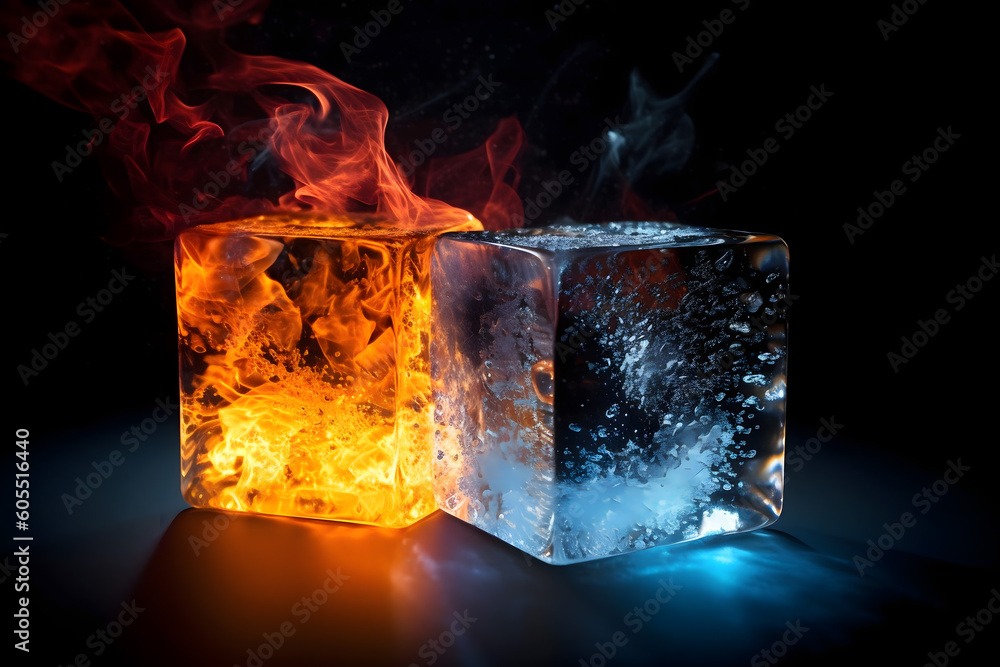 ice and fire dice cubes  - obrazy, fototapety, plakaty 