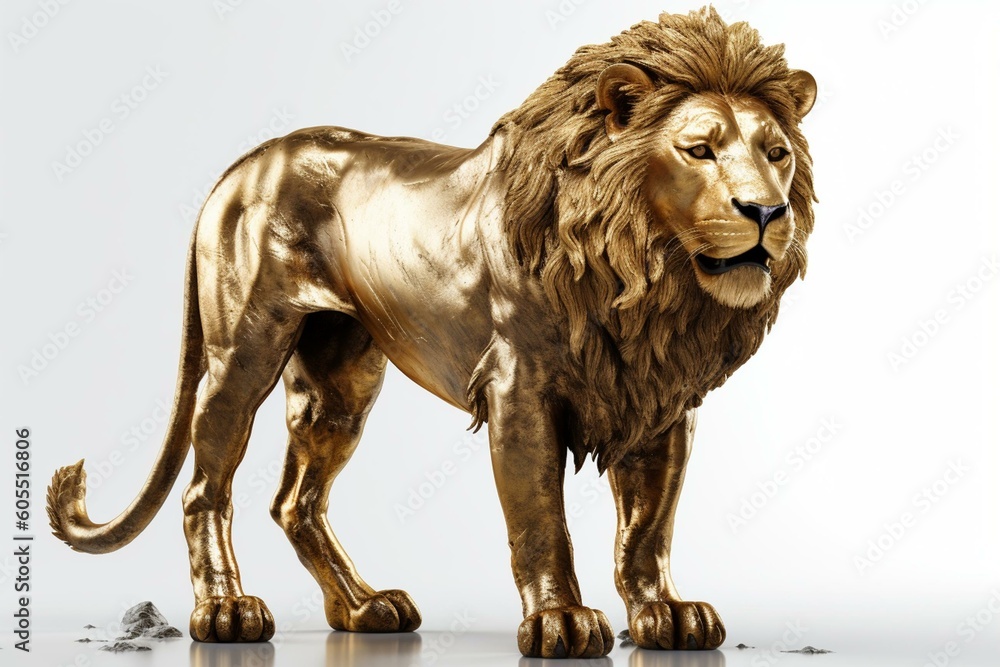 3D-rendered lion in gold isolated on white background. Generative AI