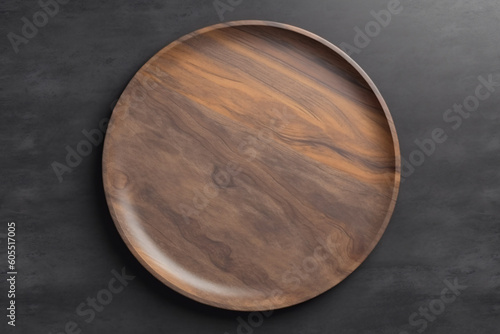empty wooden plate on stone table
