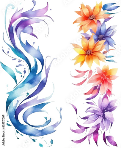 colorful watercolor floral ribbon