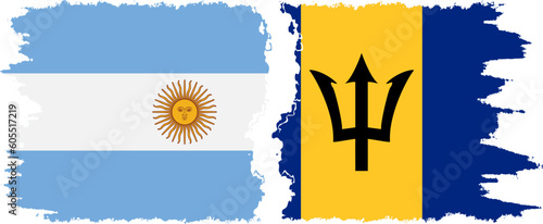 Barbados and Argentina grunge flags connection vector