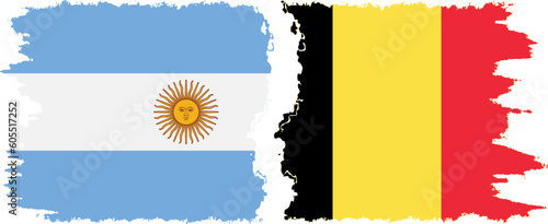Belgium and Argentina grunge flags connection vector