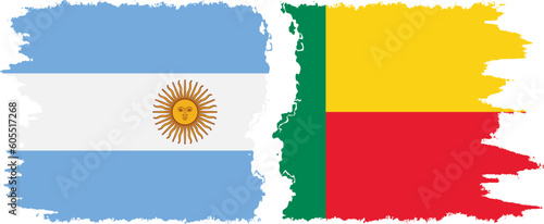 Benin and Argentina grunge flags connection vector