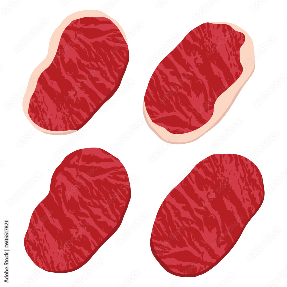 set of beef steak, beef steak Slice, Slice, steak, piece of meat, fresh meat, pork chops, vector illustration in flat style, food, meal, cuisine, graphic design set of beef steak, beef steak Slice, Slice, steak, piece of meat, fresh meat, pork chops, vector illustration in flat style, food, meal, cuisine, graphic design