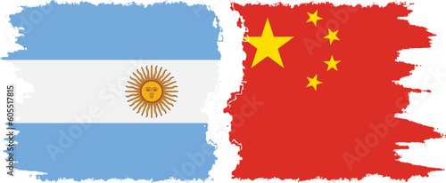 China and Argentina grunge flags connection vector