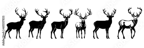 Fototapeta Naklejka Na Ścianę i Meble -  Deer silhouettes set, large pack of vector silhouette design, isolated white background