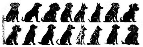 Dog silhouettes set, large pack of vector silhouette design, isolated white background