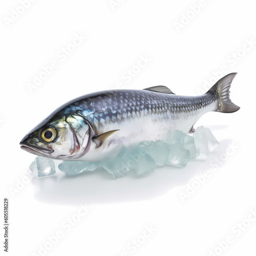 One Mackerel On Ice Isolated White Illustration