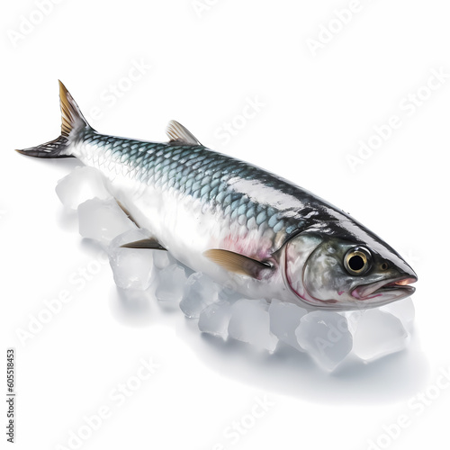 One Mackerel On Ice Isolated White Illustration