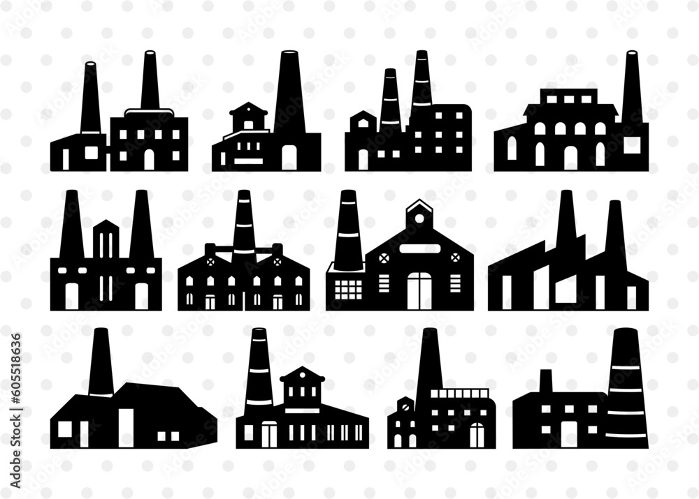 Brick Factory SVG, Factory Silhouette, Factory Svg, Industry Svg, Industrial Svg, Air Pollution Svg, Factory Pipes Svg, Brick Factory Bundle