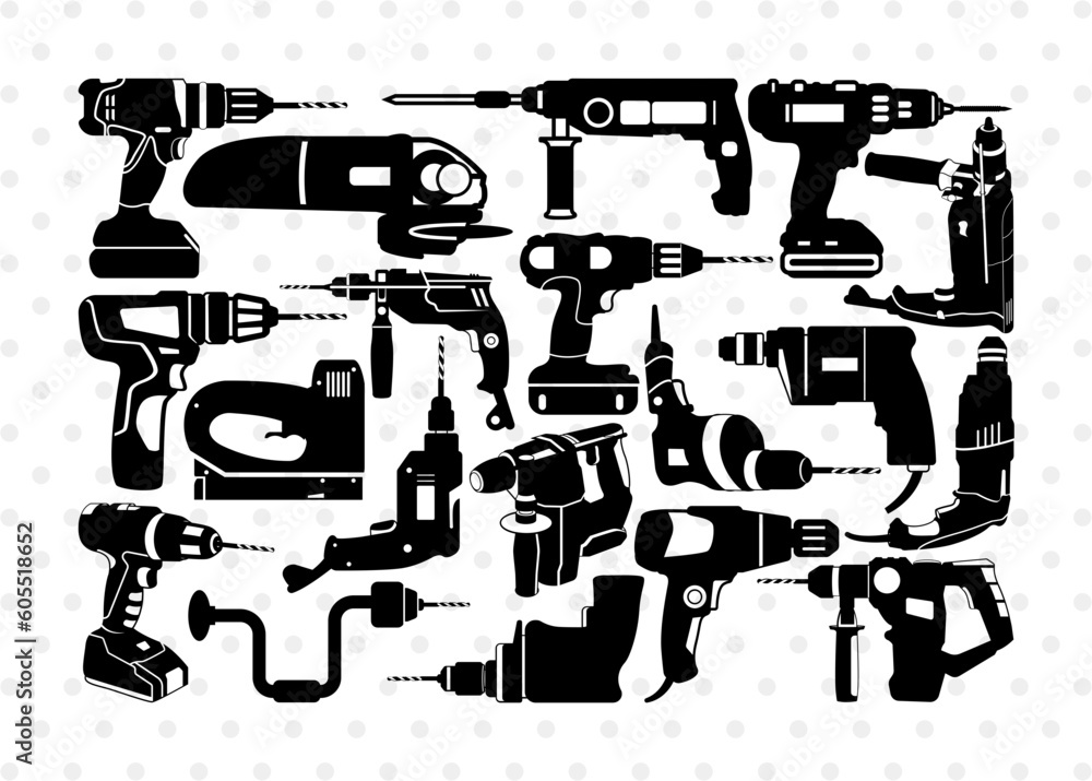 Machine Drill SVG, Drill Silhouette, Mechanical Tools Svg, Hand Tools Svg, Cordless Drill Svg, Power Drill Svg, Electric Drill Svg, Drill Bundle,