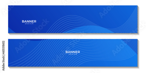 set of banners with abstract blue wave gradient background