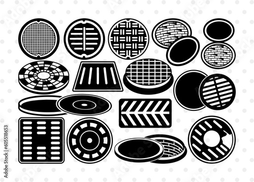 Street Manhole SVG, Manhole Silhouette, Street Svg, Manhole Cover Svg, Sewer Lid Svg, Sewer Svg, Manhole Icons Svg, Manhole Bundle,