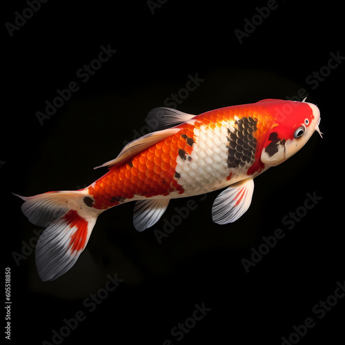 Adult Koi Fish White Black Red Colored Realistic Illustration