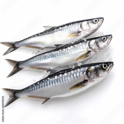 Three Mackerel On Ice Isolated White Illustration