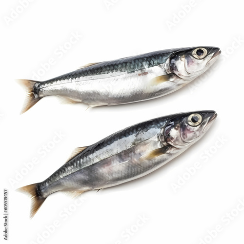 Two Sardines Top View Isolated White Illustration