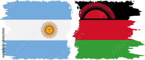Malawi and Argentina grunge flags connection vector