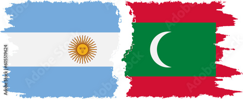 Maldives and Argentina grunge flags connection vector