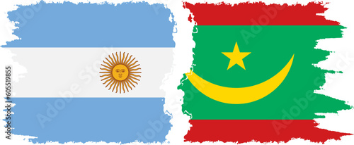Mauritania and Argentina grunge flags connection vector
