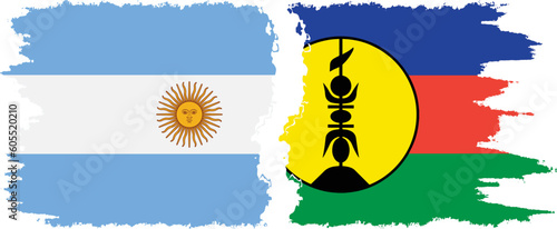 New Caledonia and Argentina grunge flags connection vector