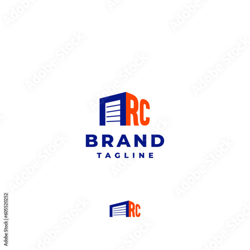 Initial Letters R and C Next to Storage Door Icon. Storage Door and Initial Letter RC Logo Design
