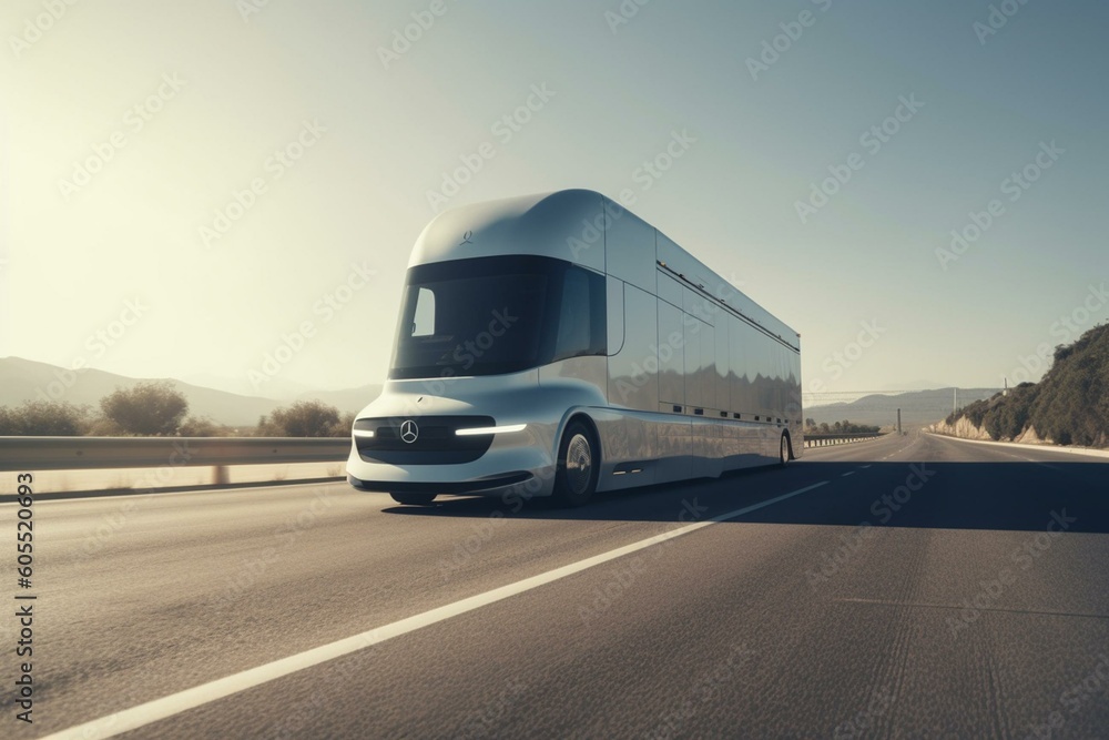 Self-driving truck on road. Generative AI