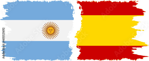 Spain and Argentina grunge flags connection vector