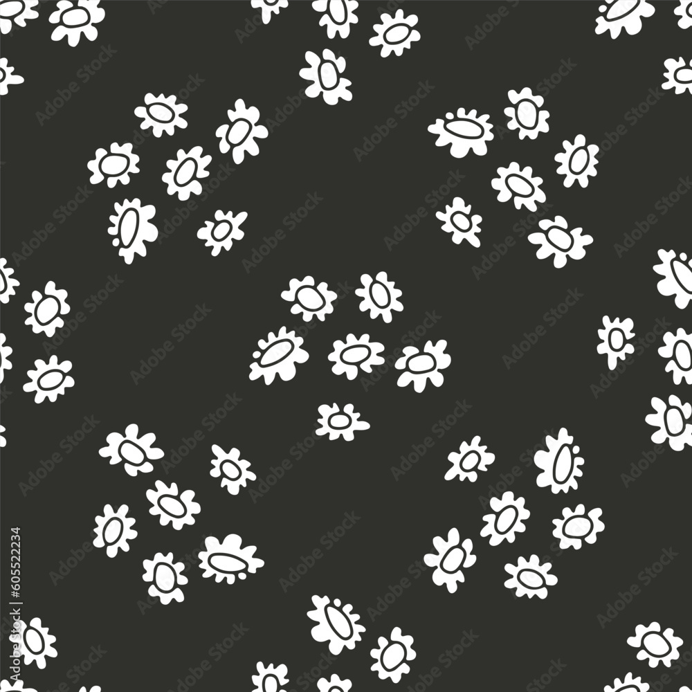 Ditsy monochrome seamless pattern with white flowers on black background. Retro floral repeat pattern. Ditsy monochrome seamless pattern with white flowers on black background. Retro floral repeat pattern.