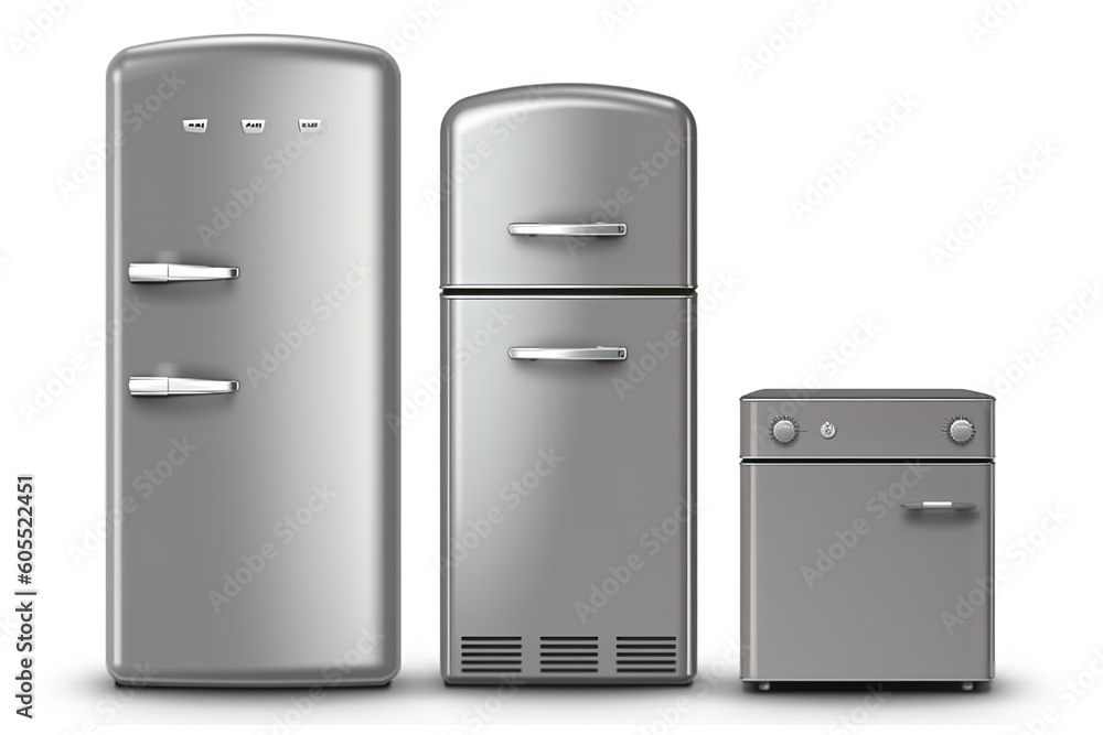 two side-by-side refrigerator freezers, one silver and one white Generative AI two side-by-side refrigerator freezers, one silver and one white Generative AI