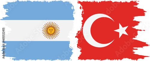 Turkey and Argentina grunge flags connection vector
