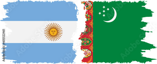 Turkmenistan and Argentina grunge flags connection vector