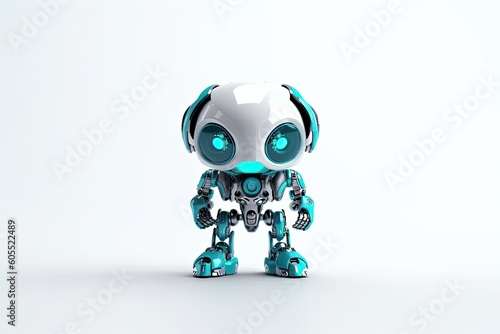 cute robot with bright blue eyes and a clean white body Generative AI