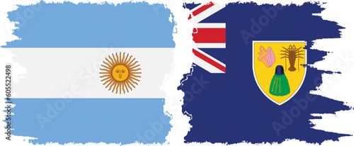 Turks and Caicos and Argentina grunge flags connection vector