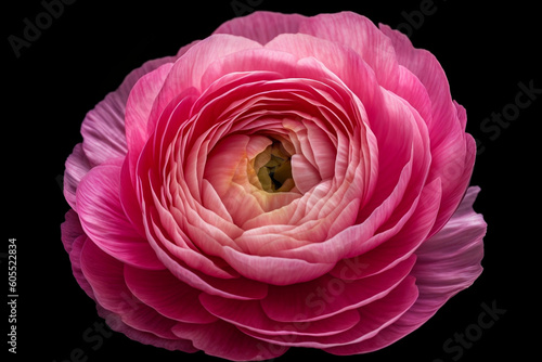 Beautiful pink ranunculus in macro shot against black background  perfect for elegant floral wallpaper - horizontal  generative AI