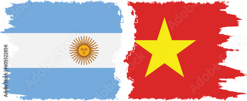 Vietnam and Argentina grunge flags connection vector