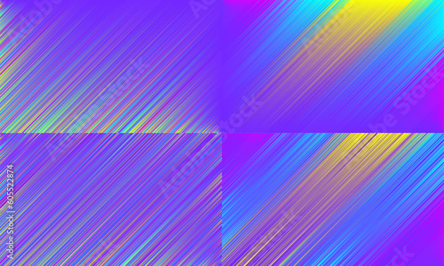 Colorful glitch background set. Optical light speed effect, gradient colors.
