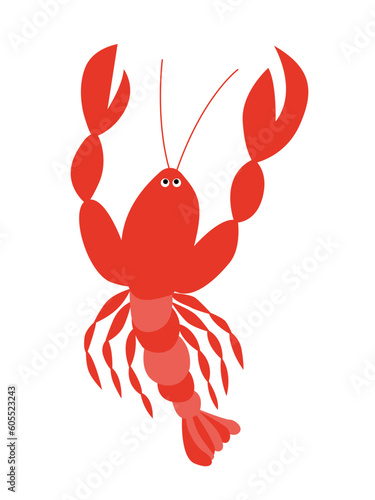 Vector red lobster flat illustration. Flat style crawfish illustration