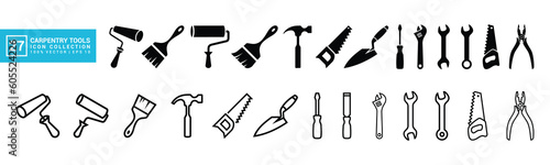 Set of icons related to carpentry tools, various painting tools, carpenter icon templates, mechanic icons editable and resizable EPS 10