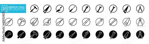 Set of icons related to carpentry tools, various painting tools, carpenter icon templates, mechanic icons editable and resizable EPS 10