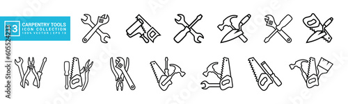 Set of icons related to carpentry tools, various painting tools, carpenter icon templates, mechanic icons editable and resizable EPS 10