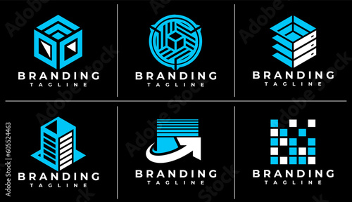 Modern technology digital line box logo design