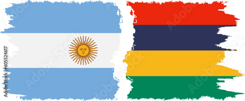 Mauritius and Argentina grunge flags connection vector