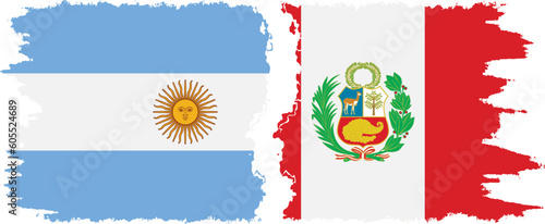 Peru and Argentina grunge flags connection vector