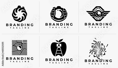 Set of abstract photography camera lens logo design
