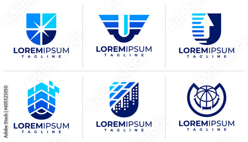 Set of abstract business letter U logo design