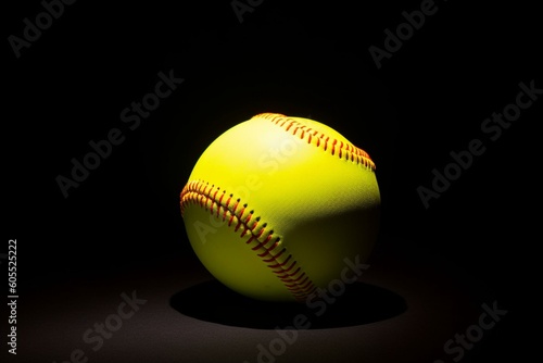 Bright neon-yellow softball isolated on a white backdrop. Generative AI