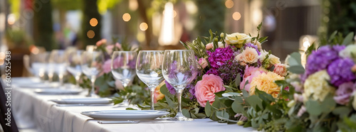 Floral table setting for outdoor events and weddings - Perfect for your website banner   generative AI